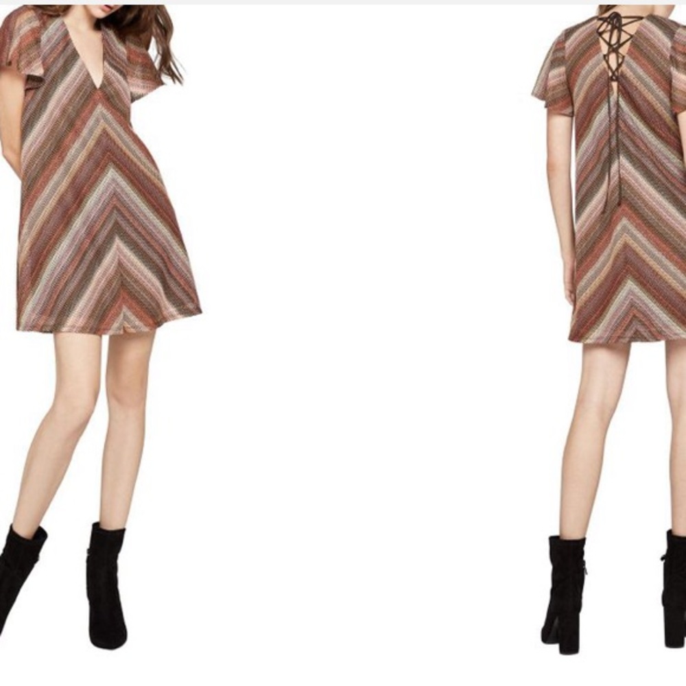 BCBG Generation Brown Chevron Knit Back Dress